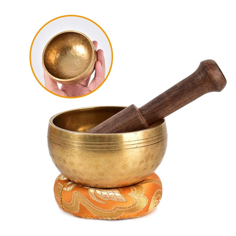 HOKPA طقم وعاء الغناء التبتي HOKPA، وعاء تأملي مصنوع يدويًا لغرفة اليوغا وغرفة المعيشة مع كيس حرير ذهبي - Image 3